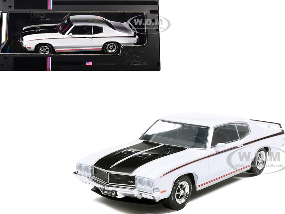 1970 Buick GSX Apollo White with Black and Red Stripes 1/43 Diecast Model by IXO Models