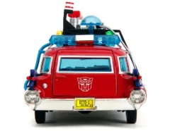 1959 Cadillac Ambulance Ecto-1 Red "Transformers" TV Series - "Ghostbusters" (1984) Movie Crossover "Hollywood Rides" Series 1/24 Diecast Model Car by Jada