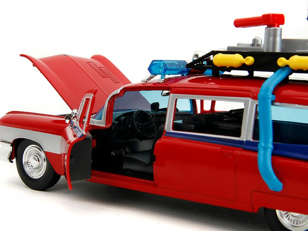 1959 Cadillac Ambulance Ecto-1 Red "Transformers" TV Series - "Ghostbusters" (1984) Movie Crossover "Hollywood Rides" Series 1/24 Diecast Model Car by Jada
