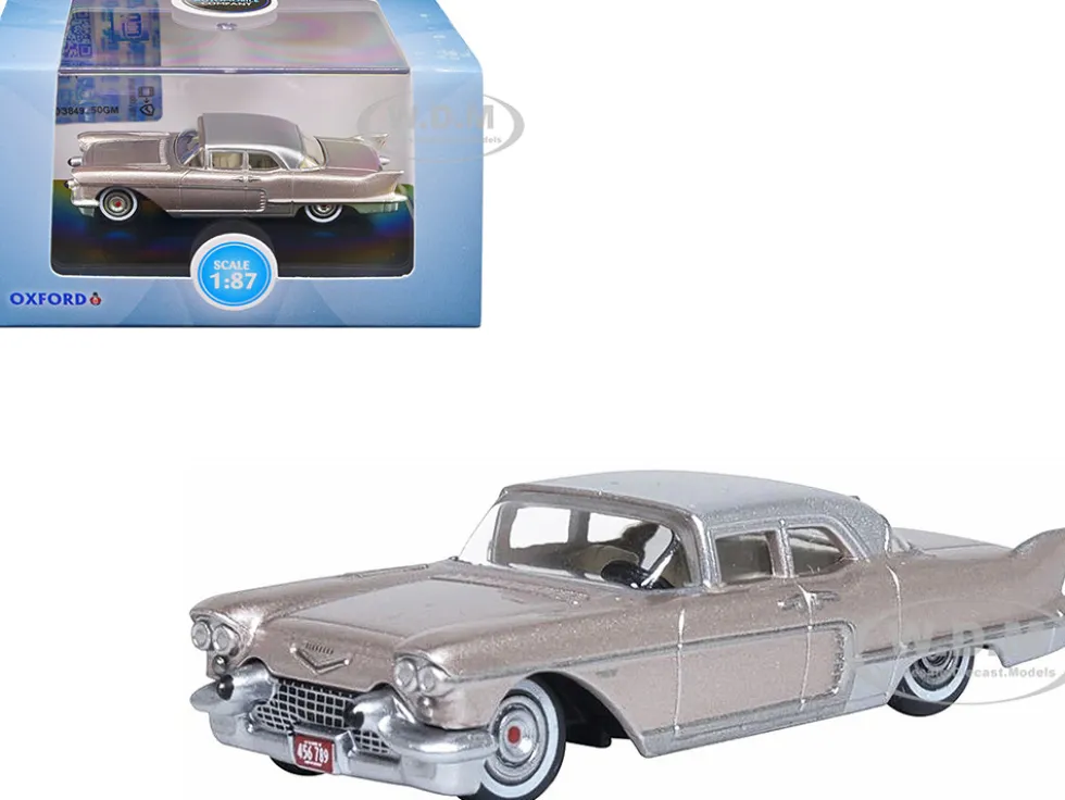 1957 Cadillac Eldorado Brougham Sandalwood Beige Metallic with Silver Top 1/87 (HO) Scale Diecast Model Car Oxford Diecast 87CE57004