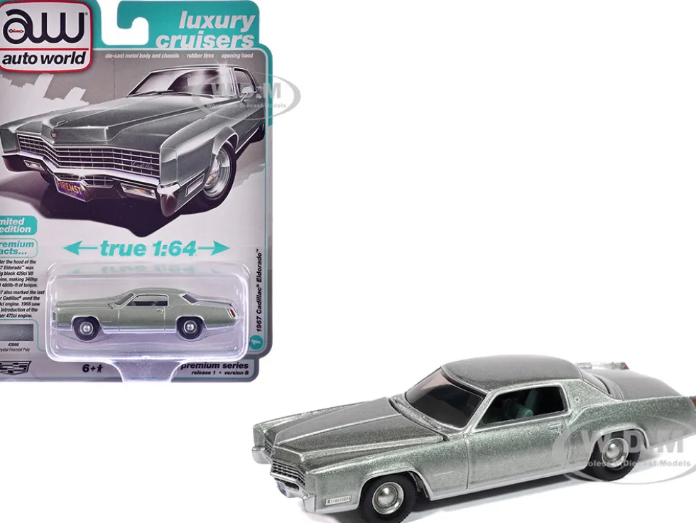 1967 Cadillac Eldorado Crystal Firemist Metallic with Green Interior "Luxury Cruisers" Series 1/64 Diecast Model Car by Auto World