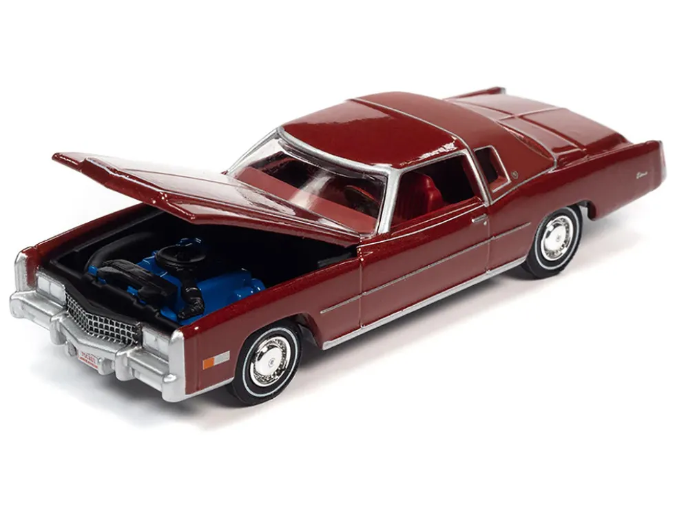 1975 Cadillac Eldorado Firethorn Red Metallic with Rear Section Roof Matt Dark Red Luxury Cruisers Limited Edition 14910 pieces Worldwide 1/64 Diecast Model Car Auto World 64352-AWSP098B