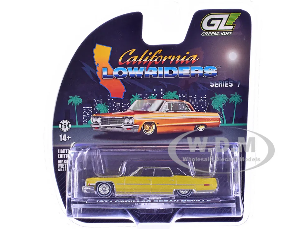 1971 Cadillac Sedan Deville Lowrider Gold Metallic with Black Top "California Lowriders" Series 7 1/64 Diecast Model Car by Greenlight