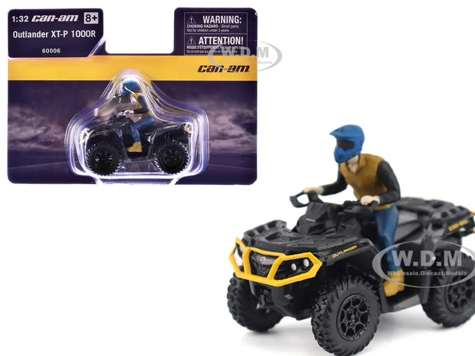 Can-Am Outlander XT-P 1000R ATV Iron Gray and Neo Yellow with Driver Figure 1/32 Diecast Model by BRP Models