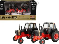Case 970 Agri King Tractor Black and Case 1070 Agri King Tractor Black Set of 2 pieces "Case Agriculture - Prestige Collection" 1/64 Diecast Model by ERTL TOMY