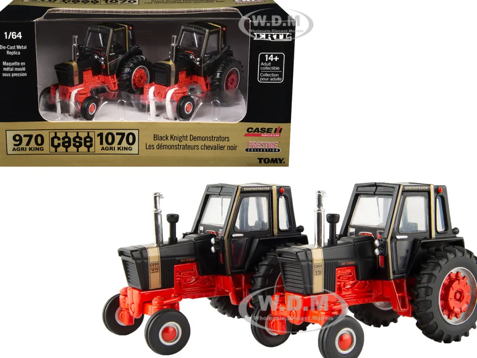 Case 970 Agri King Tractor Black and Case 1070 Agri King Tractor Black Set of 2 pieces "Case Agriculture - Prestige Collection" 1/64 Diecast Model by ERTL TOMY