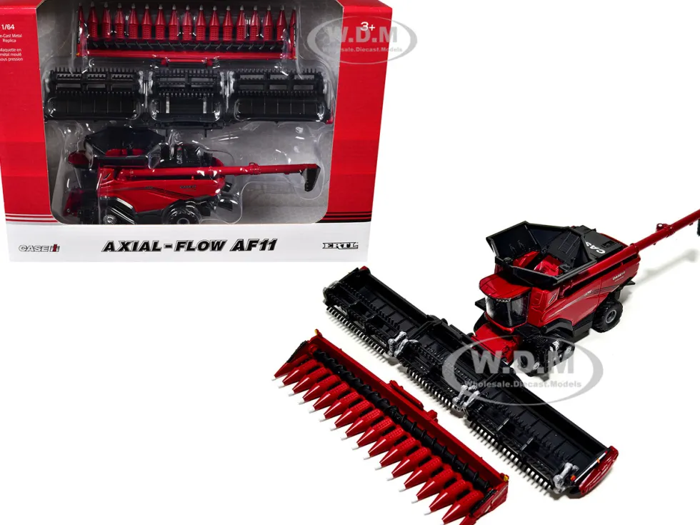 Case IH Axial-Flow AF11 Half-Track Combine with 16-Row Corn Head and Draper Grain Head Red 1/64 Diecast Model by ERTL TOMY