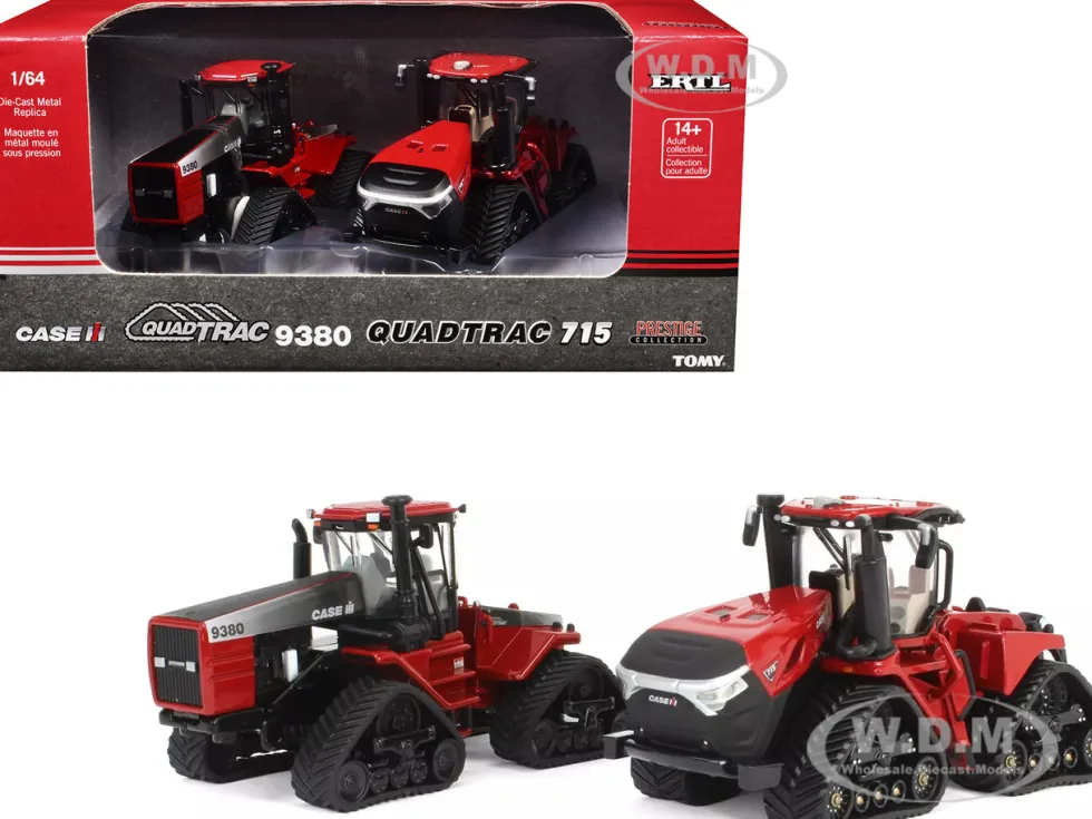 Case IH QuadTrac 9380 Tractor Red and Case IH QuadTrac 715 Tractor Set of 2 Tractors "Prestige Collection" 1/64 Diecast Models by ERTL TOMY