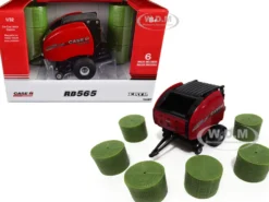 Case IH RB565 Premium Round Baler Red 6 Bales Case IH Agriculture 1/32 Diecast Model ERTL TOMY 44280