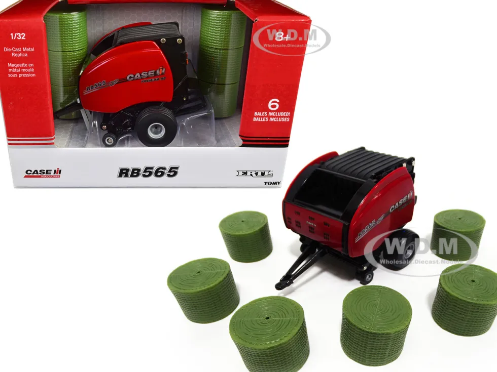 Case IH RB565 Premium Round Baler Red 6 Bales Case IH Agriculture 1/32 Diecast Model ERTL TOMY 44280