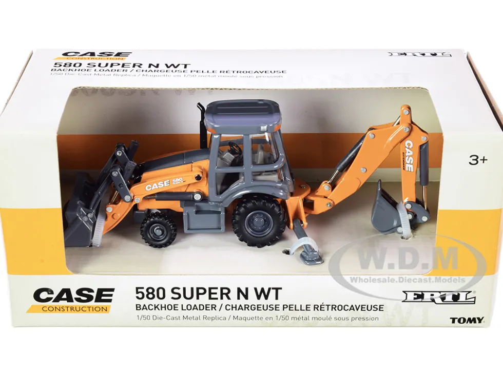 Case 580 Super N WT Backhoe Loader Orange Gray Case Construction Series 1/50 Diecast Model ERTL TOMY 14991