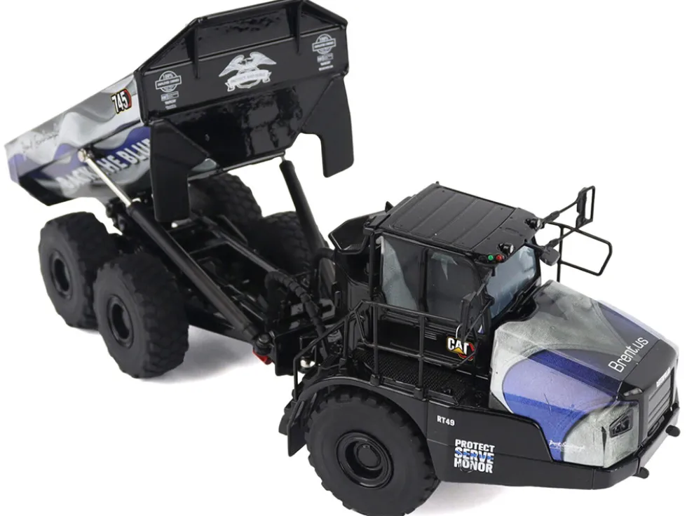 CAT Caterpillar 745 Articulated Dump Truck "Brent Scarbrough & Co. - Back the Blue" Black with Graphics "High Line" Series 1/50 Diecast Model by Diecast Masters