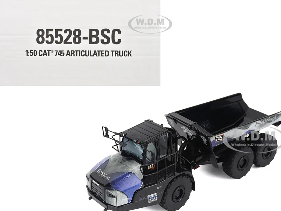 CAT Caterpillar 745 Articulated Dump Truck "Brent Scarbrough & Co. - Back the Blue" Black with Graphics "High Line" Series 1/50 Diecast Model by Diecast Masters