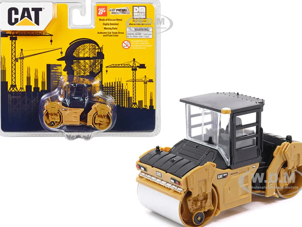 CAT Caterpillar CB 13 Tandem Vibratory Roller with Cab Yellow and Black 1/64 Diecast Model Diecast Masters 84641CS