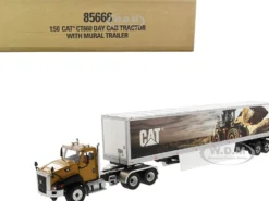 CAT Caterpillar CT660 Day Cab Caterpillar Mural Dry Van Trailer Transport Series 1/50 Diecast Model Diecast Masters 85666