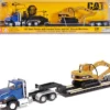 CAT Caterpillar CT660 Day Cab Tractor Blue Metallic with Lowboy Trailer and CAT 315C L Hydraulic Excavator Yellow 1/87 HO Diecast Model Diecast Masters 84415