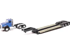 CAT Caterpillar CT660 Day Cab Tractor Blue Metallic with Lowboy Trailer and CAT 315C L Hydraulic Excavator Yellow 1/87 HO Diecast Model Diecast Masters 84415