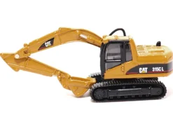 CAT Caterpillar CT660 Day Cab Tractor Blue Metallic with Lowboy Trailer and CAT 315C L Hydraulic Excavator Yellow 1/87 HO Diecast Model Diecast Masters 84415