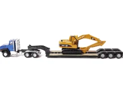 CAT Caterpillar CT660 Day Cab Tractor Blue Metallic with Lowboy Trailer and CAT 315C L Hydraulic Excavator Yellow 1/87 HO Diecast Model Diecast Masters 84415