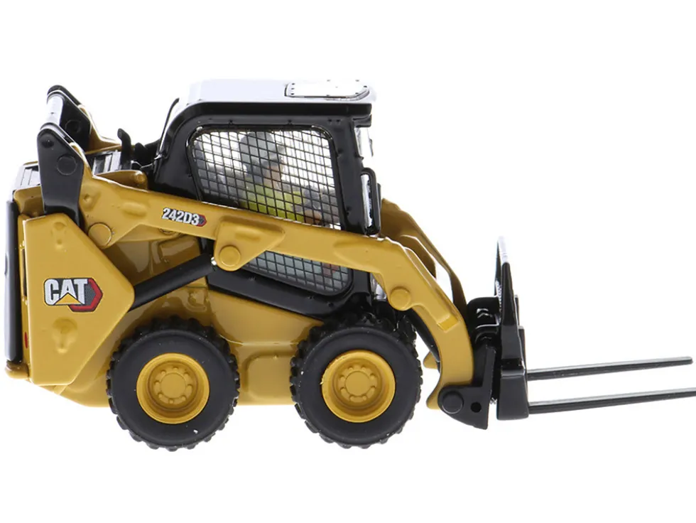 CAT Caterpillar 242D3 Wheeled Skid Steer Loader Work Tools Operator Yellow High Line Series 1/50 Diecast Model Diecast Masters 85676