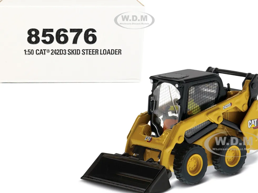 CAT Caterpillar 242D3 Wheeled Skid Steer Loader Work Tools Operator Yellow High Line Series 1/50 Diecast Model Diecast Masters 85676