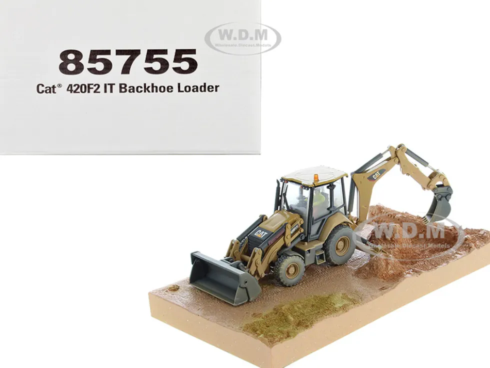 CAT Caterpillar 420F2 IT Backhoe Loader with Operator Yellow Weathered Series 1/50 Diecast Model Diecast Masters 85755