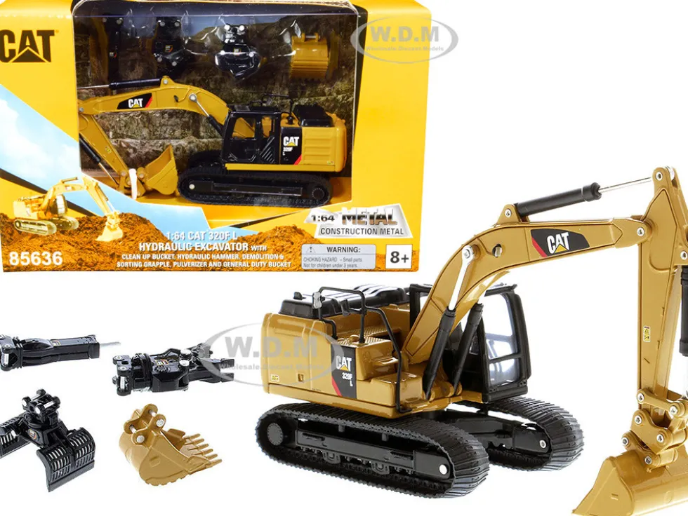 CAT Caterpillar 320F L Hydraulic Tracked Excavator 5 Work Tools Play & Collect! 1/64 Diecast Model Diecast Masters 85636