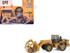 CAT Caterpillar 950G Wheel Loader Yellow with Log Fork and Wood Log Accessories 1/87 (HO) Diecast Model by Diecast Masters