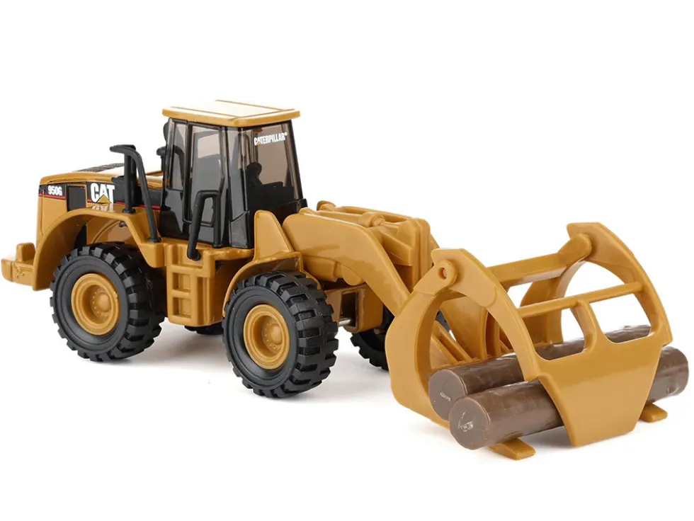 CAT Caterpillar 950G Wheel Loader Yellow with Log Fork and Wood Log Accessories 1/87 (HO) Diecast Model by Diecast Masters