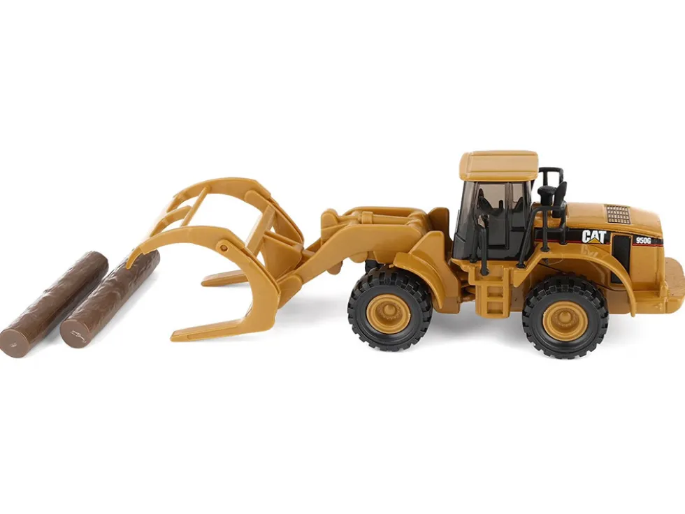 CAT Caterpillar 950G Wheel Loader Yellow with Log Fork and Wood Log Accessories 1/87 (HO) Diecast Model by Diecast Masters