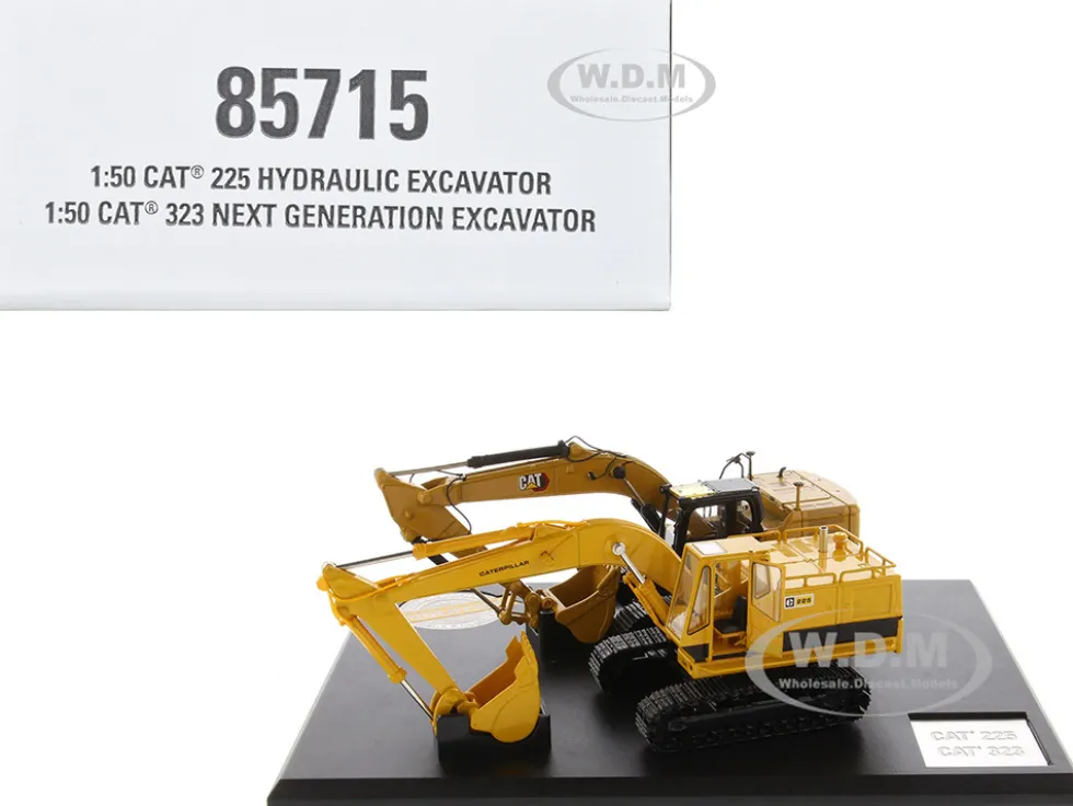 CAT Caterpillar 225 Hydraulic Escavator and CAT Caterpillar 323 Next Generation Hydraulic Escavator Set of 2 pieces Evolution Series 1/50 Diecast Models Diecast Masters 85715