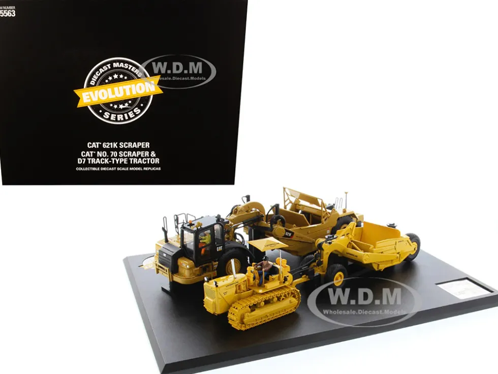 CAT Caterpillar 621K Tractor Scraper CAT Caterpillar D7 Track-Type Tractor No. 70 Scraper Set Evolution Series 1/50 Diecast Models Diecast Masters 85563