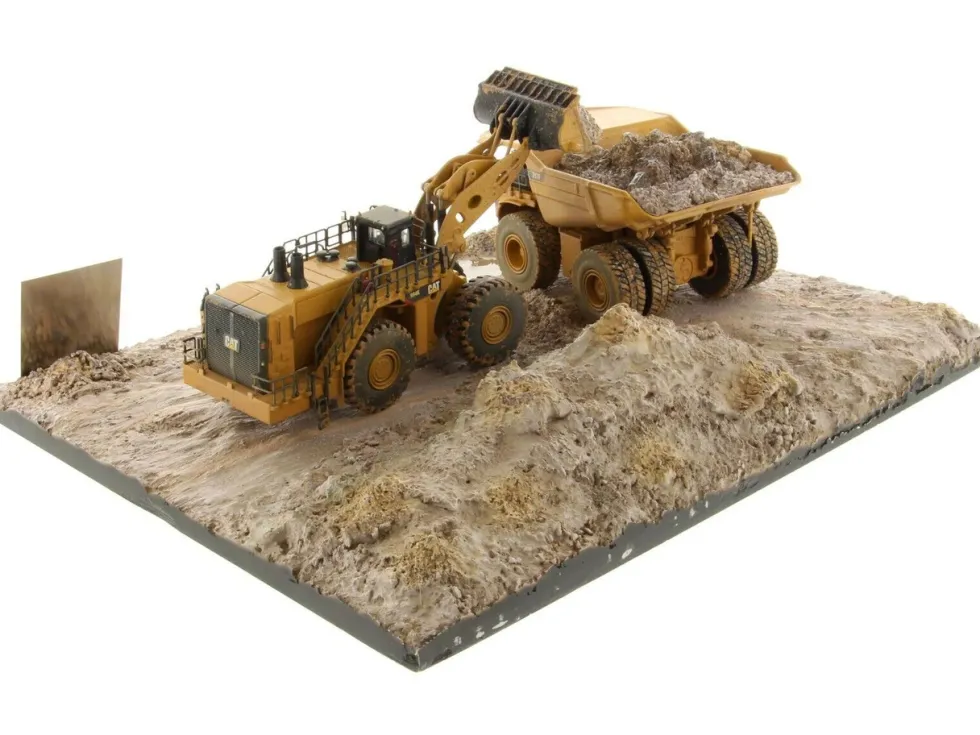 CAT Caterpillar 994K Wheel Loader and 797 Mining Truck Yellow (Weathered) Set of 2 Pieces "Weathered Series" 1/125 Diecast Model by Diecast Masters