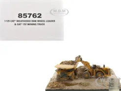 CAT Caterpillar 994K Wheel Loader and 797 Mining Truck Yellow (Weathered) Set of 2 Pieces