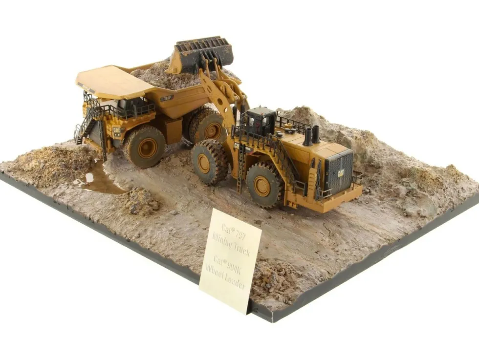 CAT Caterpillar 994K Wheel Loader and 797 Mining Truck Yellow (Weathered) Set of 2 Pieces "Weathered Series" 1/125 Diecast Model by Diecast Masters