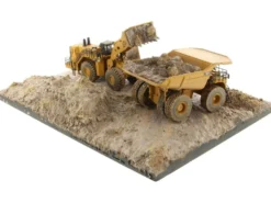 CAT Caterpillar 994K Wheel Loader and 797 Mining Truck Yellow (Weathered) Set of 2 Pieces