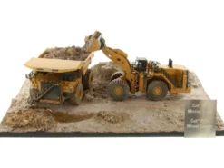 CAT Caterpillar 994K Wheel Loader and 797 Mining Truck Yellow (Weathered) Set of 2 Pieces