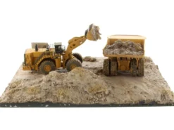 CAT Caterpillar 994K Wheel Loader and 797 Mining Truck Yellow (Weathered) Set of 2 Pieces