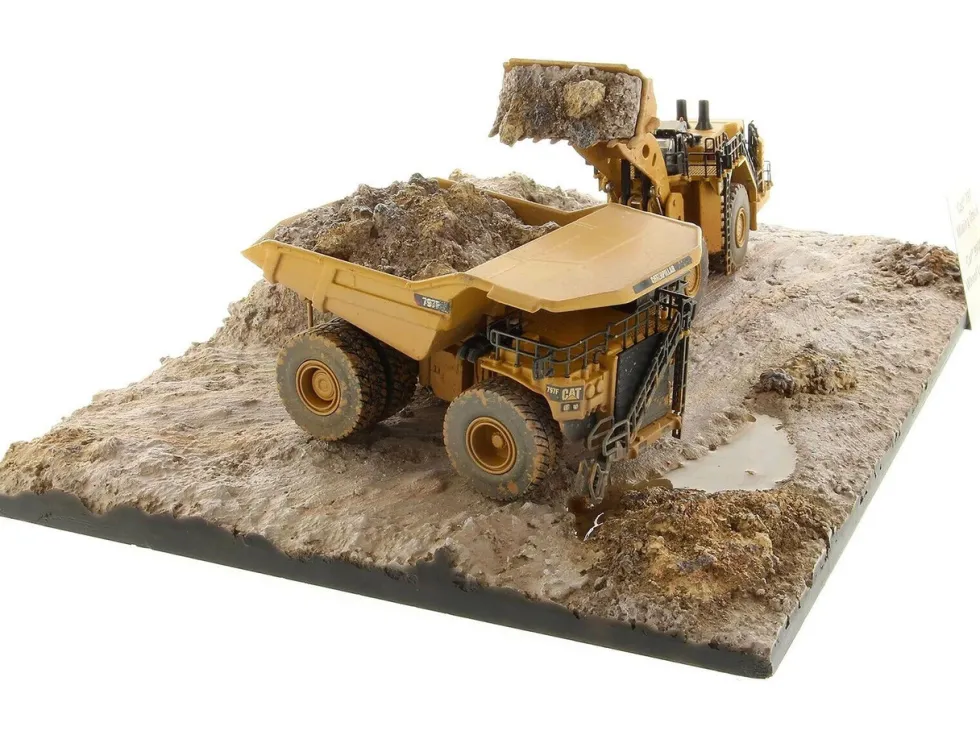 CAT Caterpillar 994K Wheel Loader and 797 Mining Truck Yellow (Weathered) Set of 2 Pieces "Weathered Series" 1/125 Diecast Model by Diecast Masters