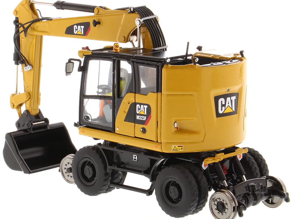 CAT Caterpillar M323F Railroad Wheeled Excavator Operator 3 Work Tools CAT Yellow Version High Line Series 1/50 Diecast Model Diecast Masters 85662