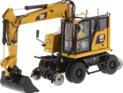 CAT Caterpillar M323F Railroad Wheeled Excavator Operator 3 Work Tools CAT Yellow Version High Line Series 1/50 Diecast Model Diecast Masters 85662