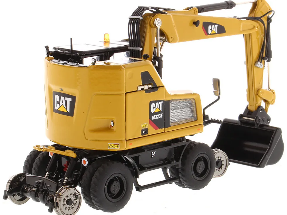 CAT Caterpillar M323F Railroad Wheeled Excavator Operator 3 Work Tools CAT Yellow Version High Line Series 1/50 Diecast Model Diecast Masters 85662