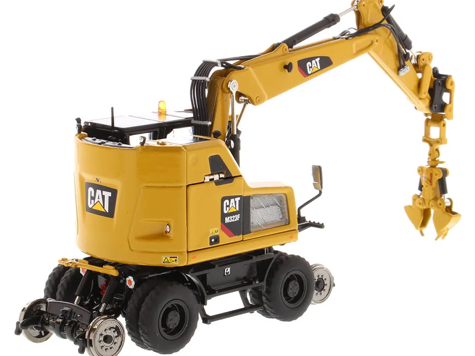 CAT Caterpillar M323F Railroad Wheeled Excavator Operator 3 Work Tools CAT Yellow Version High Line Series 1/50 Diecast Model Diecast Masters 85662