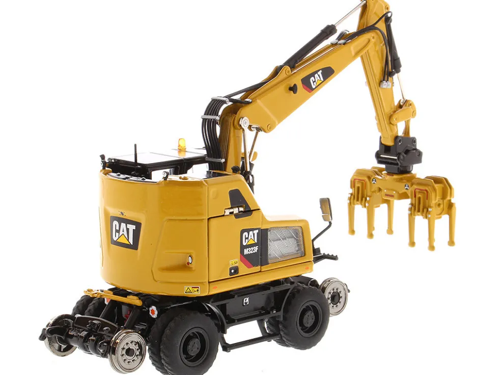 CAT Caterpillar M323F Railroad Wheeled Excavator Operator 3 Work Tools CAT Yellow Version High Line Series 1/50 Diecast Model Diecast Masters 85662