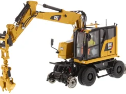 CAT Caterpillar M323F Railroad Wheeled Excavator Operator 3 Work Tools CAT Yellow Version High Line Series 1/50 Diecast Model Diecast Masters 85662