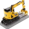 CAT Caterpillar M323F Railroad Wheeled Excavator Operator 3 Work Tools Safety Yellow Version High Line Series 1/50 Diecast Model Diecast Masters 85661