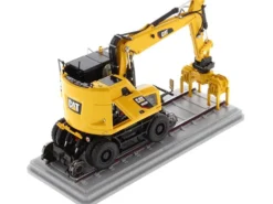CAT Caterpillar M323F Railroad Wheeled Excavator Operator 3 Work Tools Safety Yellow Version High Line Series 1/50 Diecast Model Diecast Masters 85661