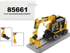 CAT Caterpillar M323F Railroad Wheeled Excavator Operator 3 Work Tools Safety Yellow Version High Line Series 1/50 Diecast Model Diecast Masters 85661