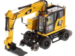 CAT Caterpillar M323F Railroad Wheeled Excavator Operator 3 Work Tools Safety Yellow Version High Line Series 1/50 Diecast Model Diecast Masters 85661