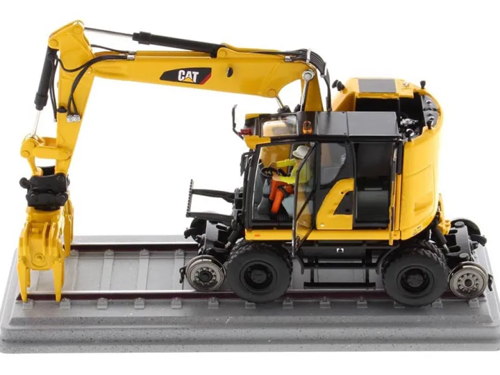 CAT Caterpillar M323F Railroad Wheeled Excavator Operator 3 Work Tools Safety Yellow Version High Line Series 1/50 Diecast Model Diecast Masters 85661